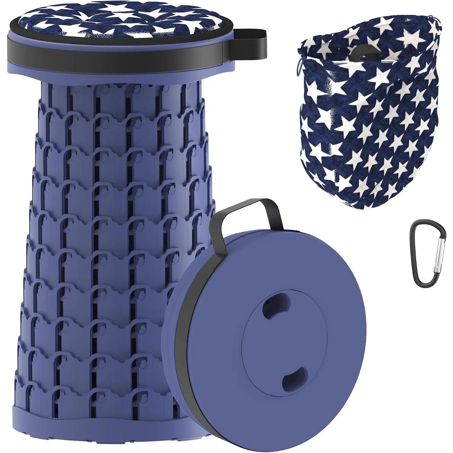2026 Upgraded 18.1" Collapsible Stool with Cushion & Carry Bag, 600lbs Max Weight Portable Telescoping Stool,  Sturdy Lightweight Retractable Seat Folding Chair for Camping & Outdoors
