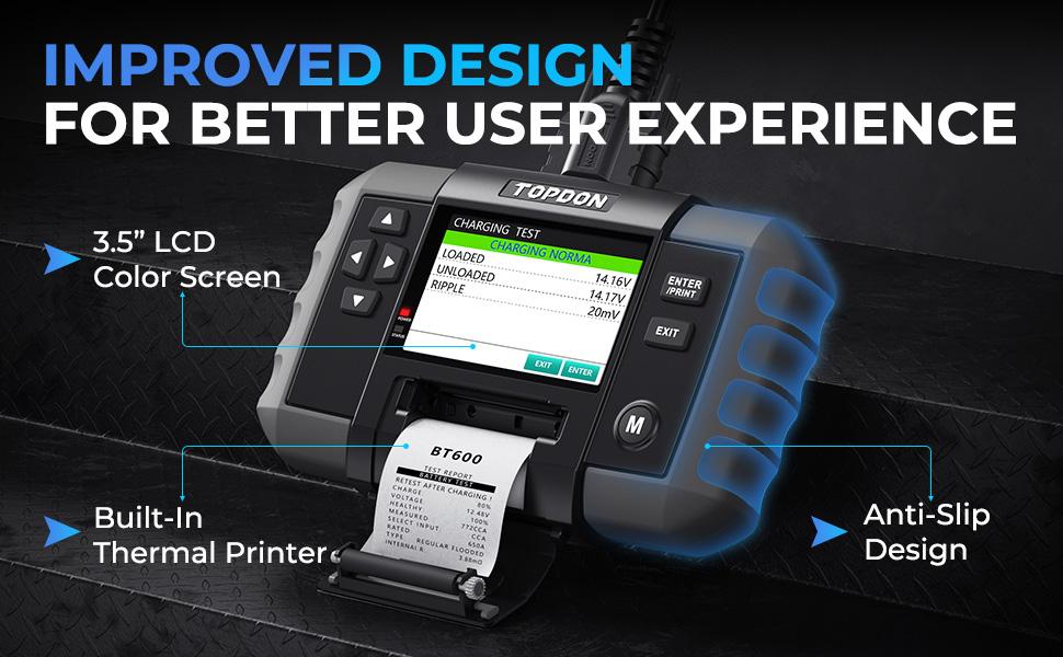 TOPDON BT600 Car Battery Tester 12V/24V Cranking Tests and Charging Alternator Load 100-2000CCA Digital Battery Voltage Tester, 3.5" Screen with Built-in Printer