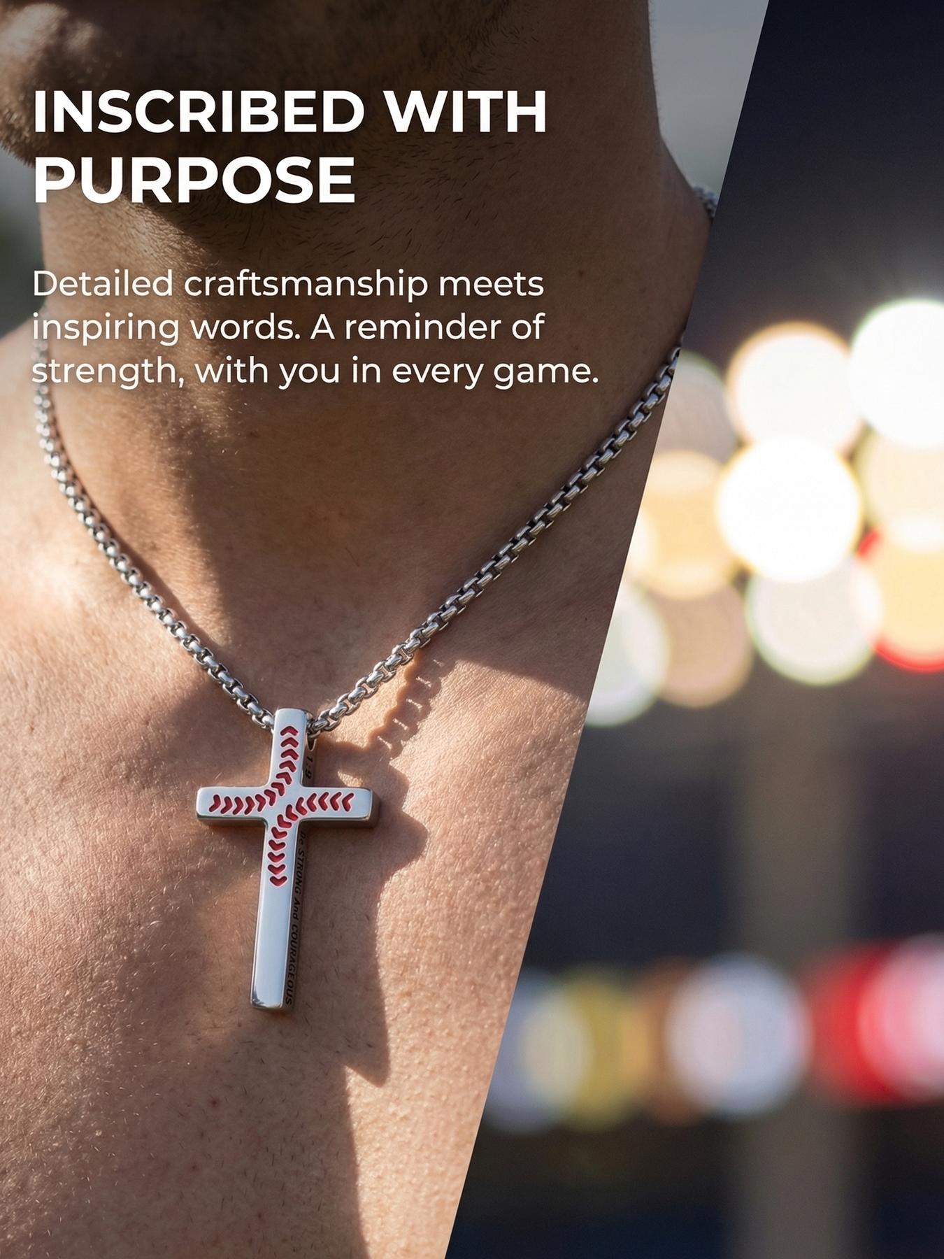 Cross Necklace with Bible 1:9 Verse Cross Pendant, 316L Stainless Steel Chain / Religious Gift for Boys and Men / Fade-Resistant / Baseball / Festival / Party / Ideal Gift