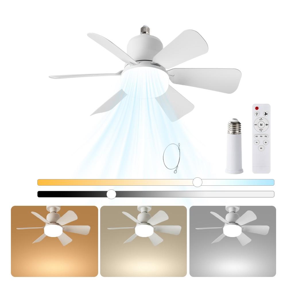 E27 Socket Fan Light Lamp, Adjustable Brightness & Timer, 3 Color Modes 3000k-6500k, Remote Control, Ideal for Bedroom/kitchen/living Room/dining Room/garage/walkway