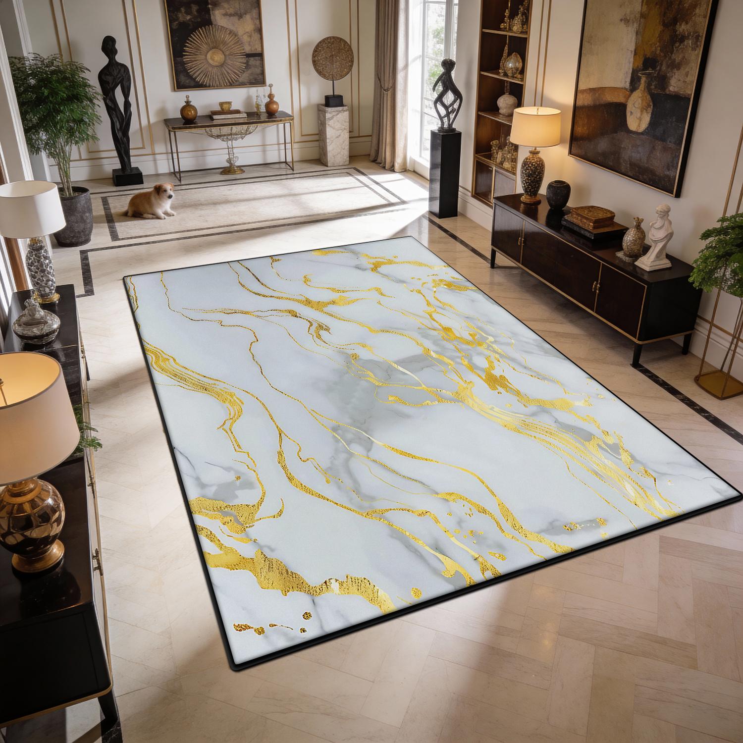 Luxury White Gold Marble Flannel Area Rug - Realistic Golden Vein Print Soft Mat for Living Room, Non-Slip Modern Home Decor #GoldMarbleRug #LuxuryWhiteMat #ModernHomeDecor #MarbleTextureCarpet #NonSlipFlannelRug