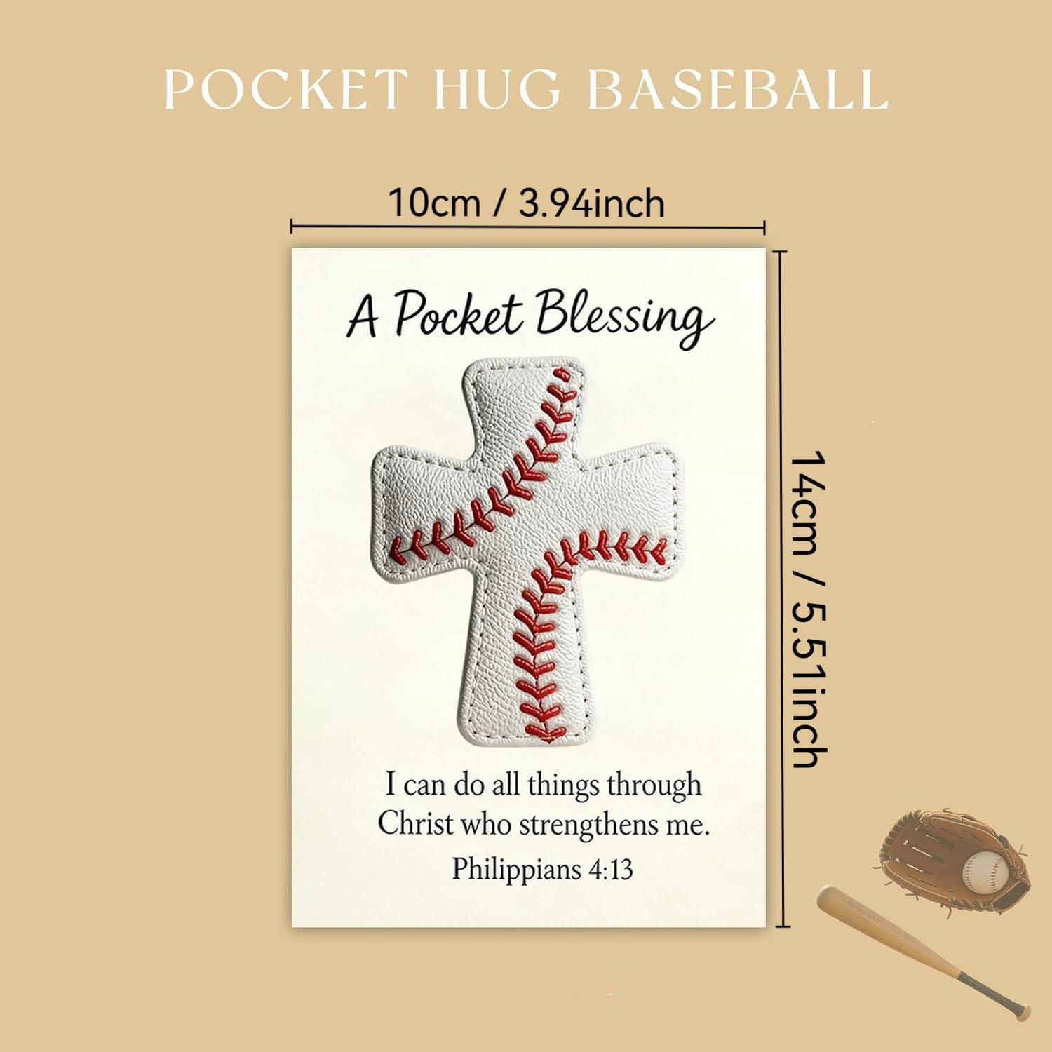 Pocket Blessing Baseball Cross Leather Encouragement Card, Faith Gift for Athletes, Inspirational Sports Souvenir