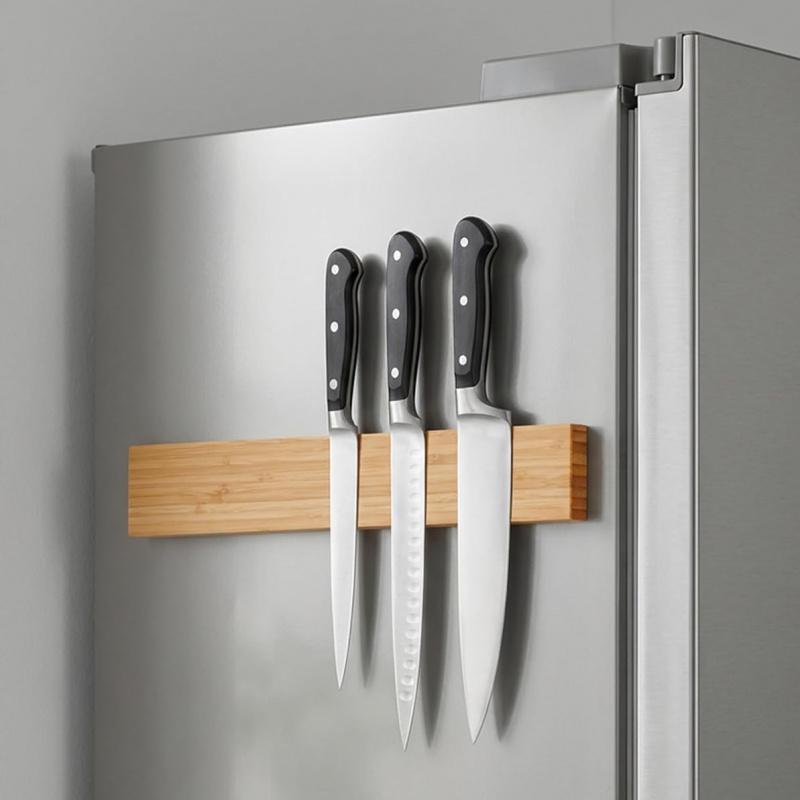16" Magnetic Knife Holder for Wall, No-Drill Bamboo Knife Magnetic Strip, Extra strong Knife Holder, Self Adhesive Tape