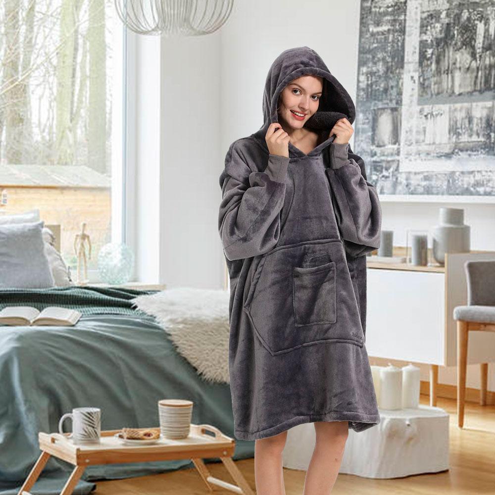 REDESS Women's Fleece Blanket Hoodie Robe with Large Pocket Cozy Casual Homewear Pajama Long Sleeve Winter Loungewear Minimalist Basic Nightwear for Women Womenswear SpringStatements