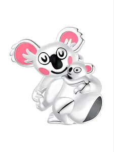 Cute Copper Plated Silver Color Koala Bead Charm, Heart Pattern, Perfect Gift for Friends or Mom, All Seasons Accessory