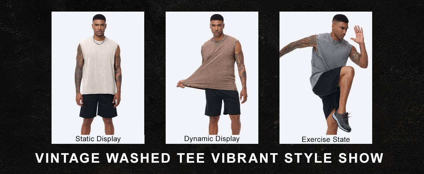 3 Pack Men's Cotton Sleeveless Muscle Tank Tops Vintage Acid Wash Cutoff Loose Workout Tee Shirts Running Men Women Cotton Workout Tank Tops Sleeveless Acid Wash Tshirts Cut Off Muscle Shirts