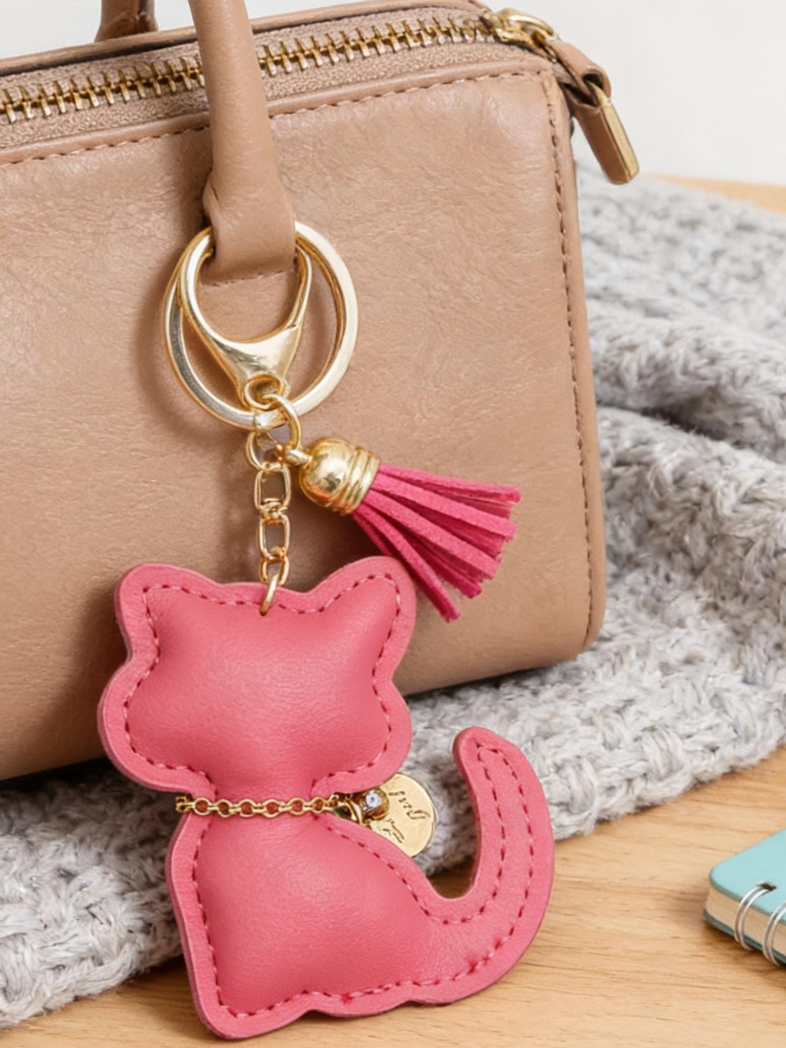 Elegant Cat Shaped Keychain PU Leather Bag Charm, Cute Kitten Decoration, Perfect Gift for Women and Girls, Birthday, Special Occasions