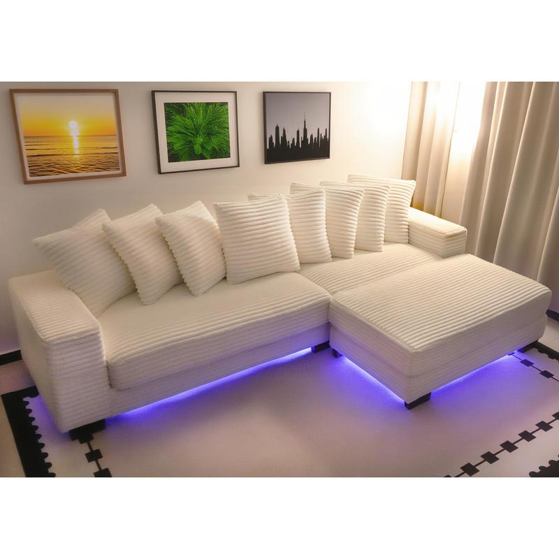 Niccae 110" LED Lighted L-Shaped Sleeper Sectional Sofa Modern Modular Design with Adjustable Footrests 8 Throw Pillows Easy Assembly Ideal for Living Room Bedroom Apartment Hotel - Foam
