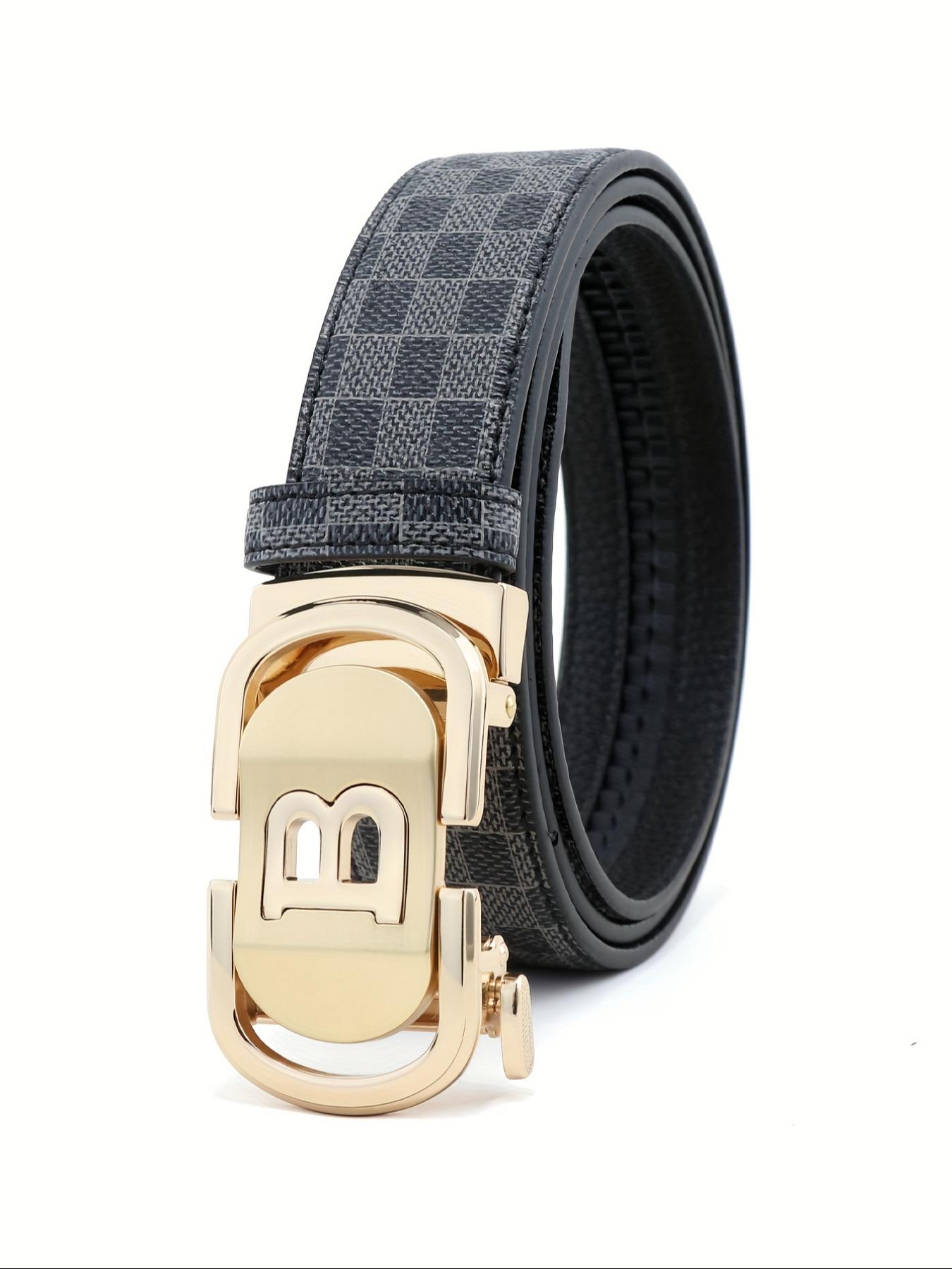 New Hollow Out B Letter Alloy Automatic Buckle Belt, Business Men's Pants Waistband, Retro Plaid Fashion Casual Belt, Fashionable Plaid Belt