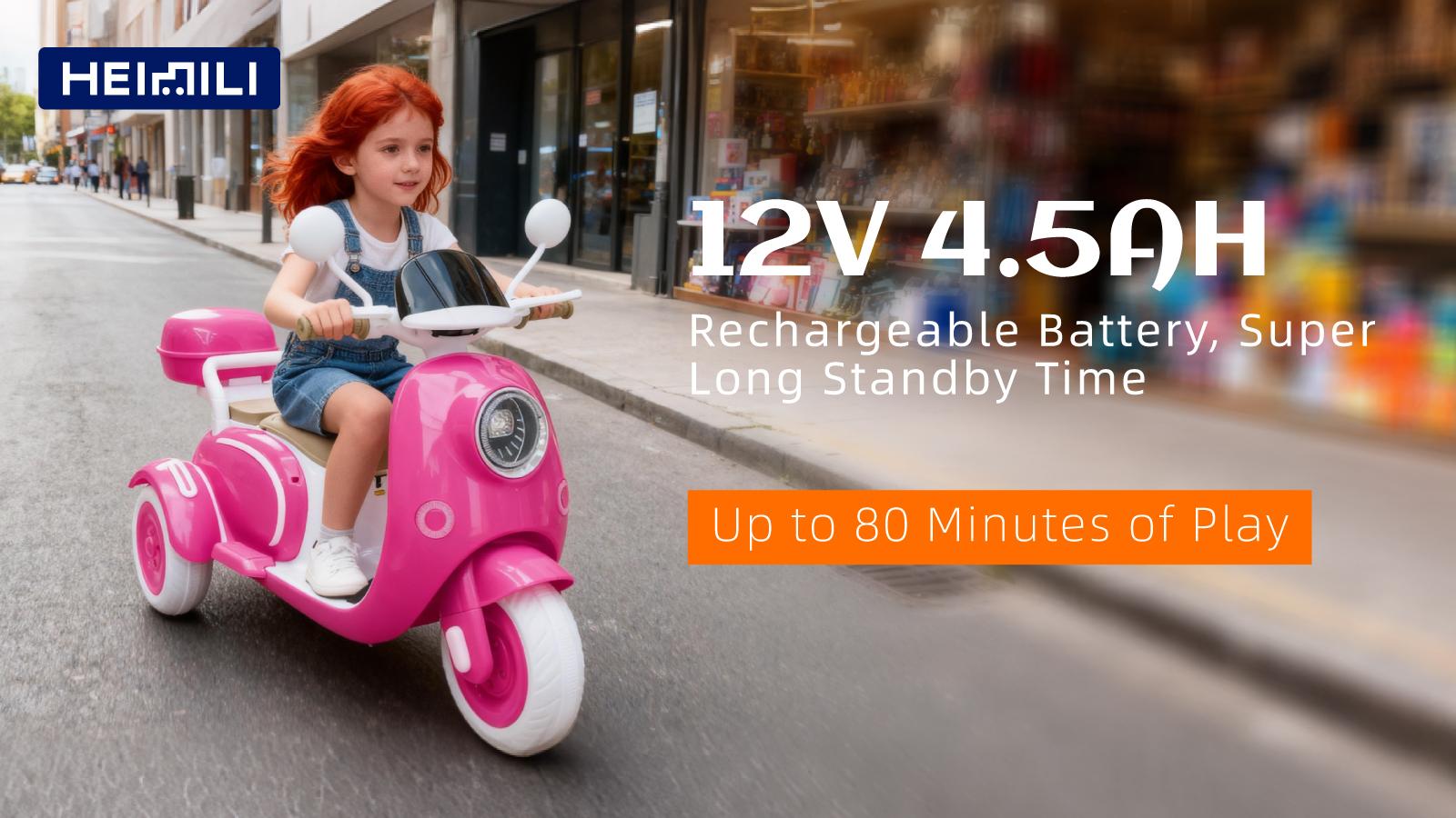 HEIMILI Electric Kids Motorcycle with Storage,Electric Scooter for 3 Year Old,3-Wheel 12V Ride On Scooter for Kids, Motorcycle for Girls, Ideal Moped for Girls Ages 3-6 Trike Bike Toddler Tricycle