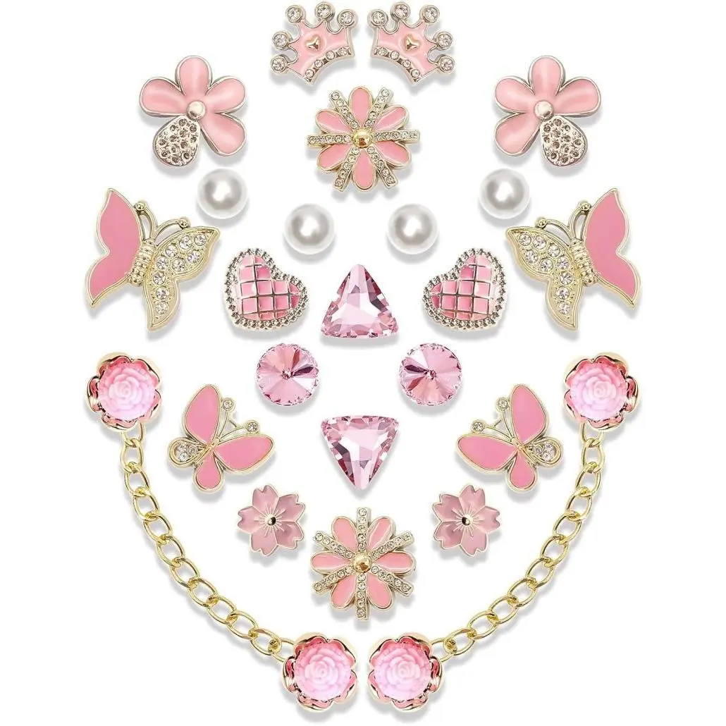 SOGLLQAM Bling Decoration Charms with Pearls, Resin Butterflies, Flowers, Rhinestones & Chains, DIY Shoe Accessories for Girls & Women, Cute Shoe Decor for Clogs, Sandals, Parties, Birthday Gifts