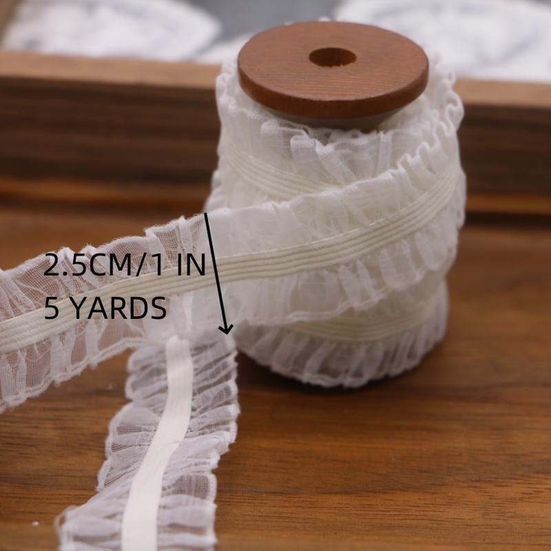 5 Yards Elastic Lace Trim, 1 Inch Ruffled Edge, Fabric Ribbon For DIY Craft, Sewing, Wedding Decor, Clothing Accessories, White/black, Diy Decorative Ribbon