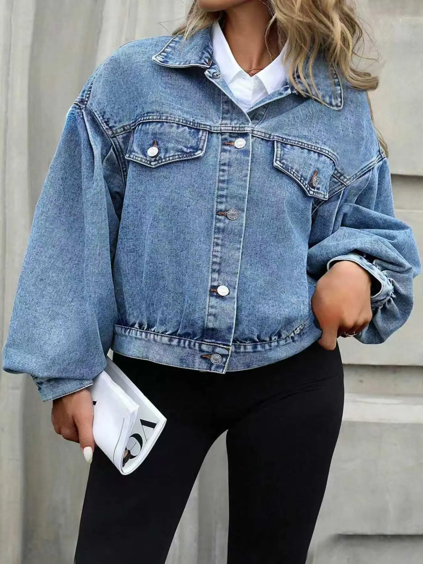 Essential Lantern Sleeve Denim Jacket for Women, Casual Street Style, Perfect for Everyday Wear, Trendy and Comfortable Design