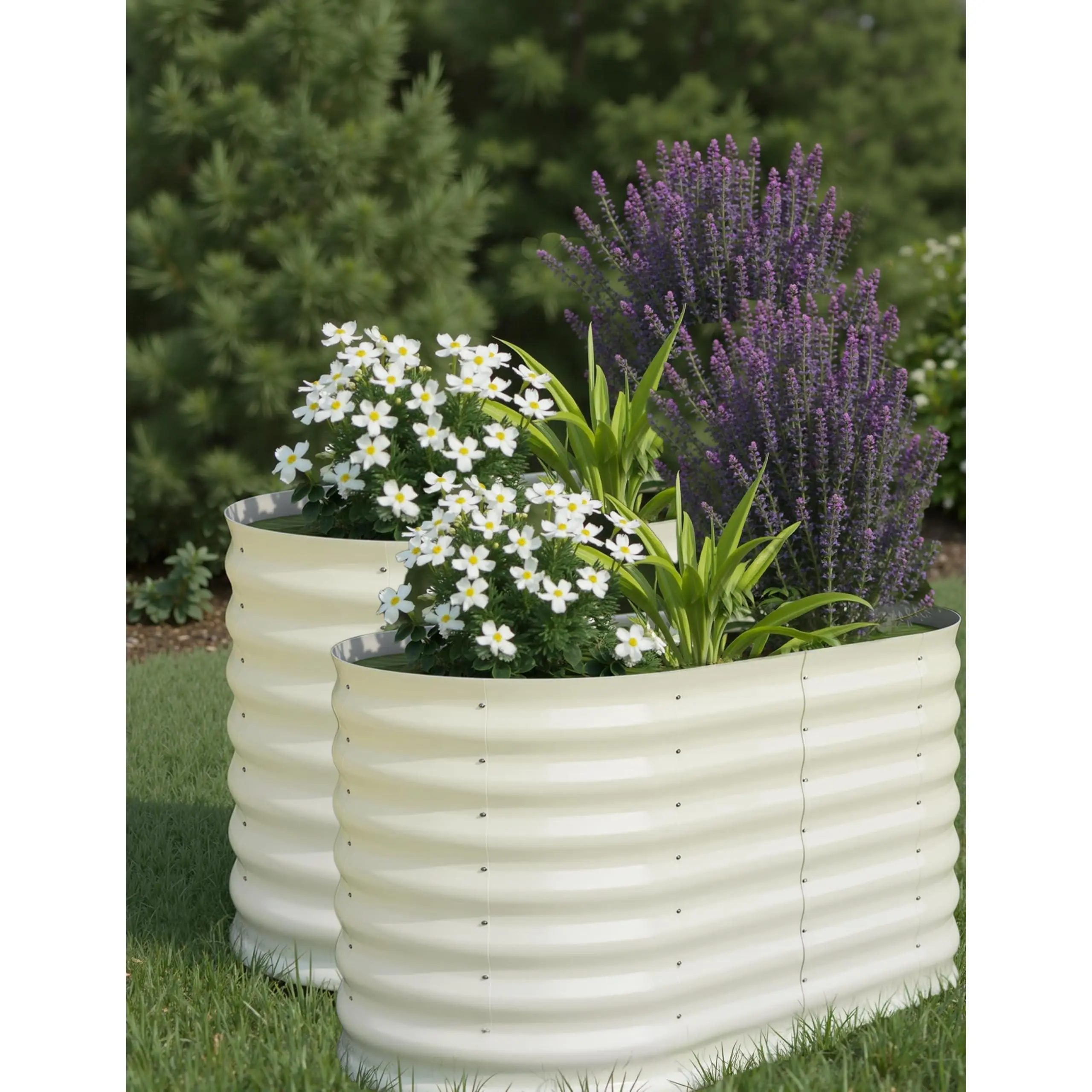 Set of 2 Galvanized Steel Outdoor Raised Garden Beds, Rust‑Proof Heavy‑Duty Planting Planter Boxes for Vegetables and Blooms, Quick‑Assembly Durable Plant Container for Backyard Gardening