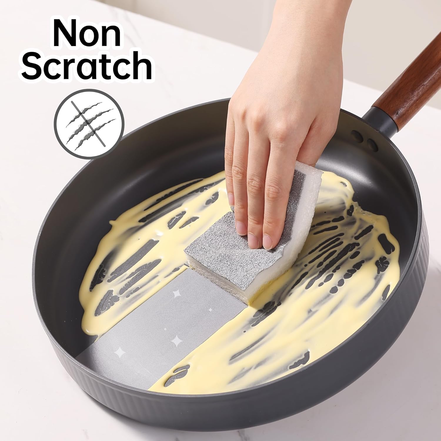 Textured Clean Sponges, Dual-Sided Non-Scratch Soft Scrub Dish Sponge, Safe for Non-Stick Cookware, Kitchen and Household Cleaning, 12 Pack [Grey & White]