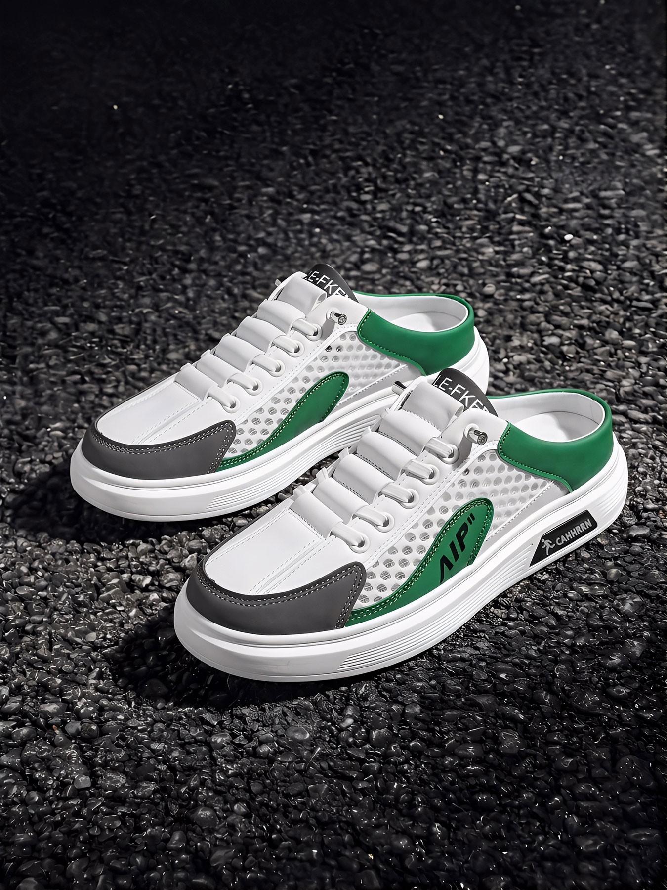 New Summer Men's Casual Sports Shoes, Laces Mesh Breathable Flat Slip-On Walking Sneakers, Comfortable Board Shoes for Daily Wear