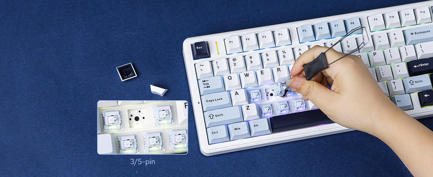 (NEW)Aula F99 Pro Mechanical Keyboard, Hot Swappable Custom Gaming Keyboard, Tri-Mode BT5.0/2.4GHz/USB-C Creamy RGB Keyboard with Numpad PBT Keycaps Multifunction Knob for MAC PC Gamer - Blue