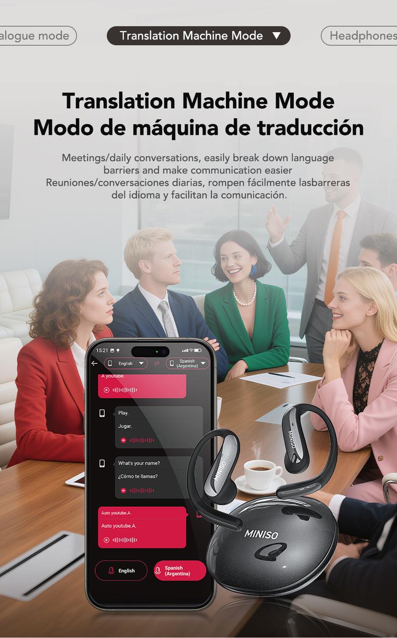 MINISO MS195 AI Translation Earbuds, Open Wireless Headphones, Download App to Translate 134 Languages, Bluetooth Smart Headphones,Suitable for music and calls