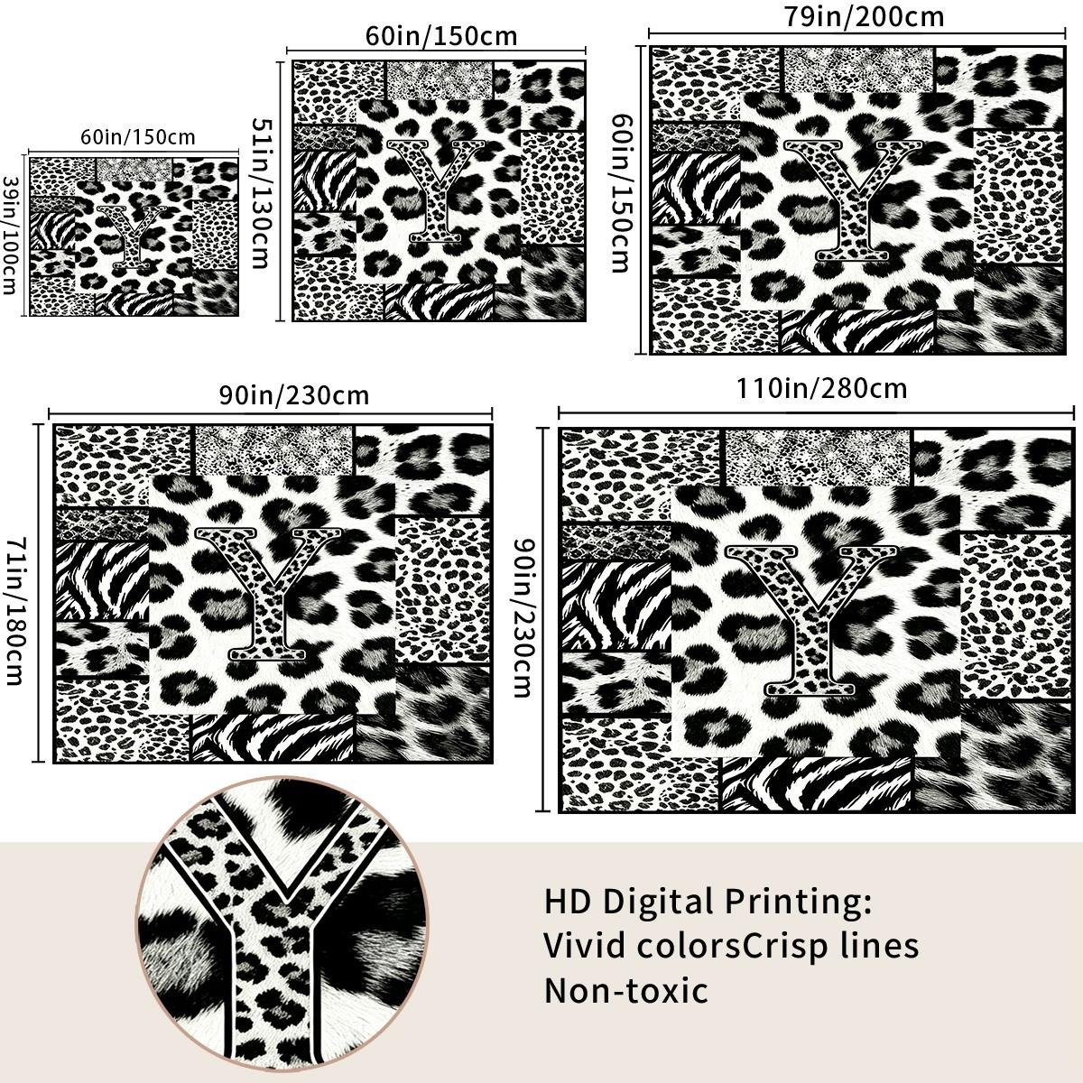 Personalized Initial Wall Tapestry, Retro Leopard Print Patchwork, Easy Care Good Shading, Suitable for Living Room Rental Wall Decor