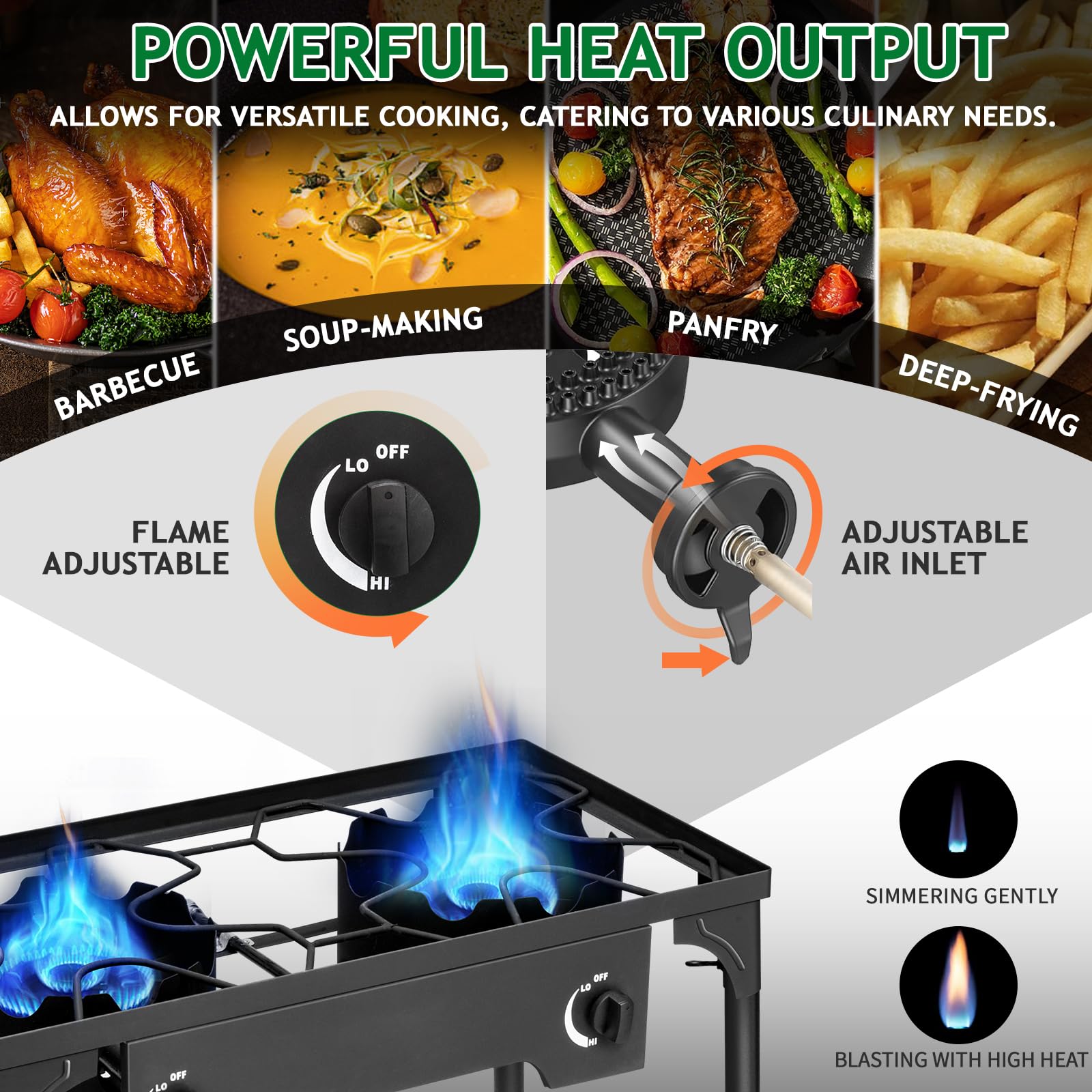 PineHome 3 Burner Propane Stove, 225,000 BTU High Pressure Outdoor Cooker with Cast Iron Head.Includes 0-20 PSI Regulator, Removable Legs for Camping, Tailgating, Home Brewing.