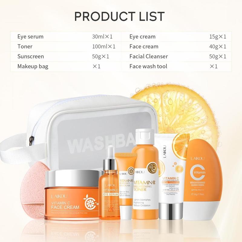 Vitamin C Skincare Set, skin care sets, Facial Skin Care Product & Makeup Bag & Puff, Professional Skin Care Kit for Women & Girls