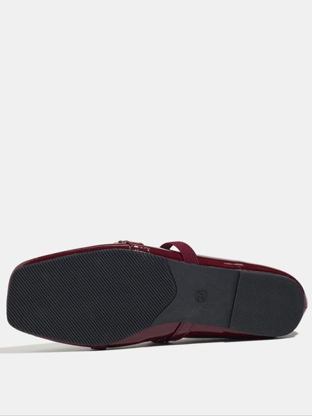 Women's Easy Slip-On Casual Trendy Flat Shoes, Wine PU Leather Square Toe Casual Ballet Flats, All Season Comfortable Wear-Resistant Design