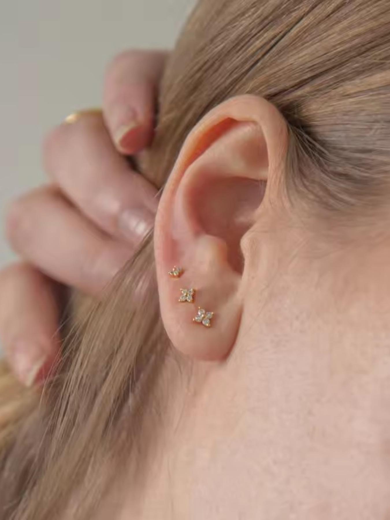 3mm-5mm Rhinestone Floral Earrings, Multi-Piercing Studs, Fashion Jewelry for Women and Girls, Perfect Birthday Gift