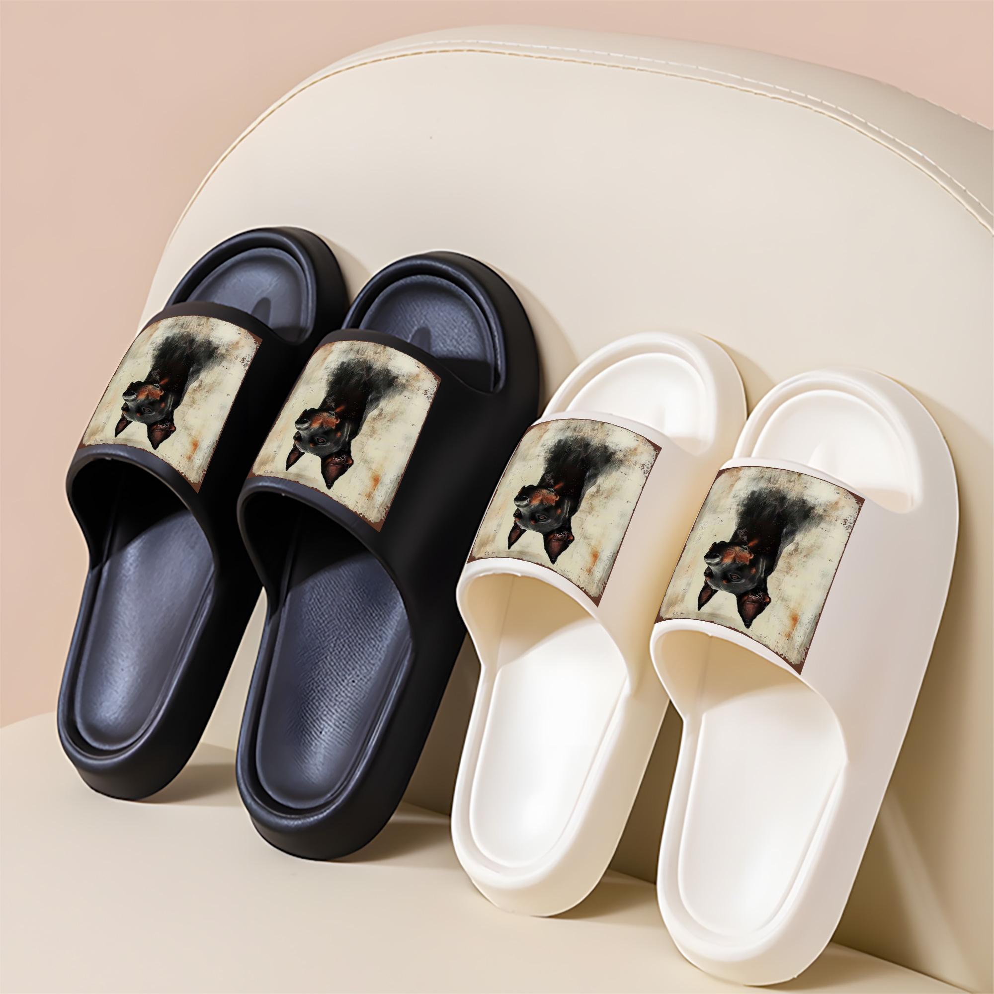 Doberman Pinscher Portrait Print Slippers for Dog Lovers Comfortable Indoor Footwear with Vintage Animal Art Design Non-Slip Sole Soft Fleece Lining Pet Themed Home Shoes for Men Women