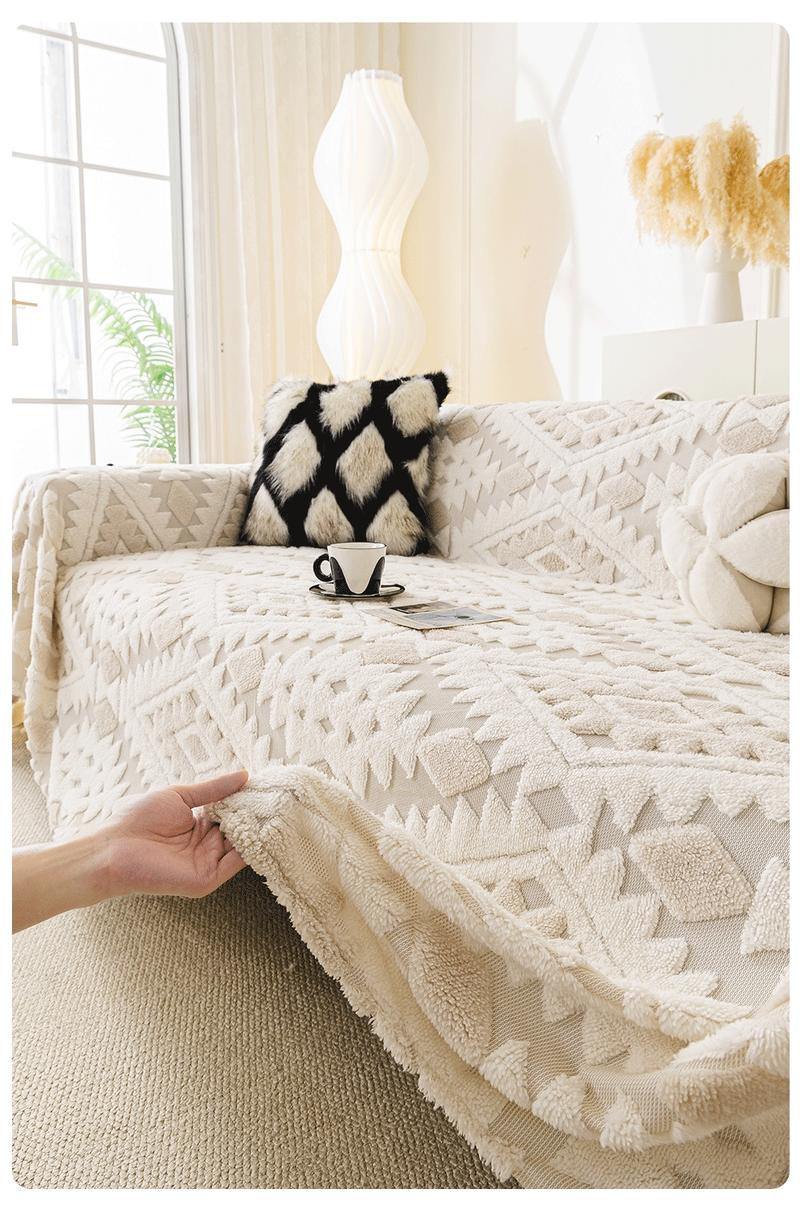 1 Piece Boho Plush Sofa Cover Blanket Couch Cover | Geometric Pattern | Multi-Color Multi-Size | Pet-Friendly Anti-Scratch Sofa Scarf | 4-Season Universal Sofa Throw | Stain-Resistant Washable Furniture Cover | Living Room Bedroom Dining Office |