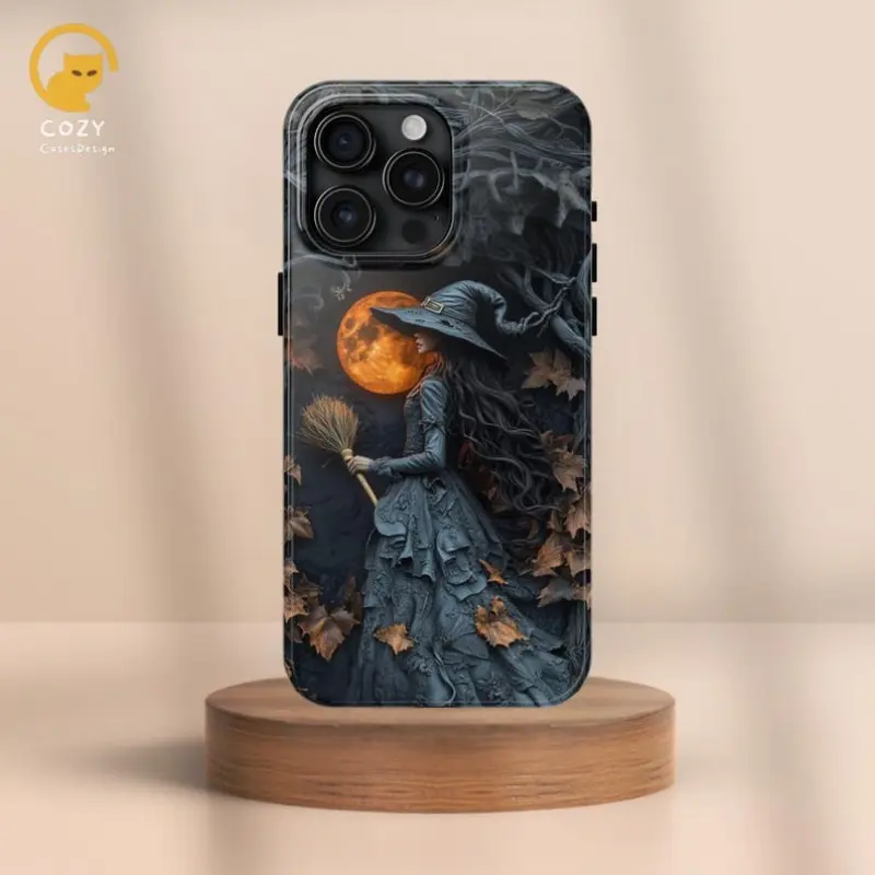 Halloween Witch Phone Case, Spooky Autumn Moon Design, Dark Fantasy Magsafe, Compatible with iPhone 17 16 15 14 13 12 11 Pro Max