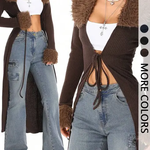 Women's Long Sleeve Knit Cardigan, Knitting, Fashion Vintage Casual Style, Fitted Medium-Weight Fabric, Fall & Winter Outerwear, Knitwear
