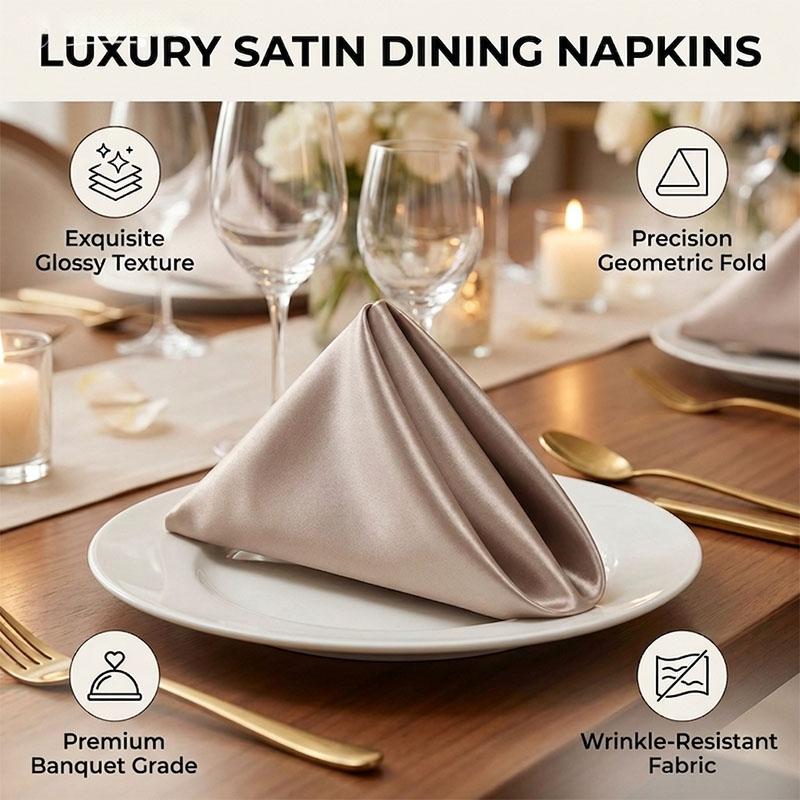 6pc High-Quality Chiffon Napkins, 3D Geometric Fold Design, Warm Champagne Color, 30x30cm, Wrinkle-Resistant, Quick Absorbent