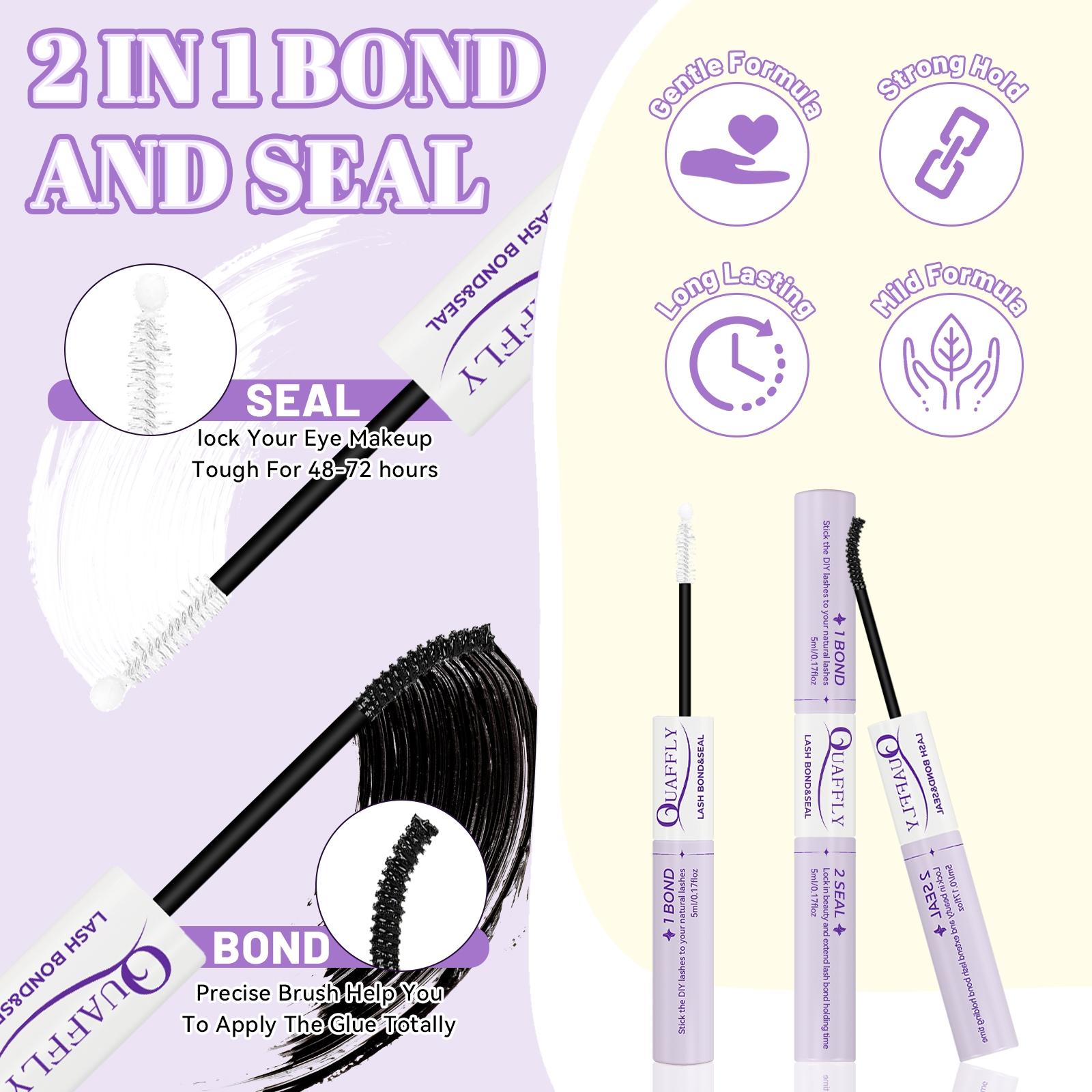 Lash Clusters Kit, 570 Pcs 6 Styles Eyelashes Clusters Extensions Kit 8-16mm Individual Lashes D Curl Thick Wispy Cosmetic False Eyelashes Thin Band, with Eyelash Extension Glue LashBond&Seal Tweezers Brush DIY At Home