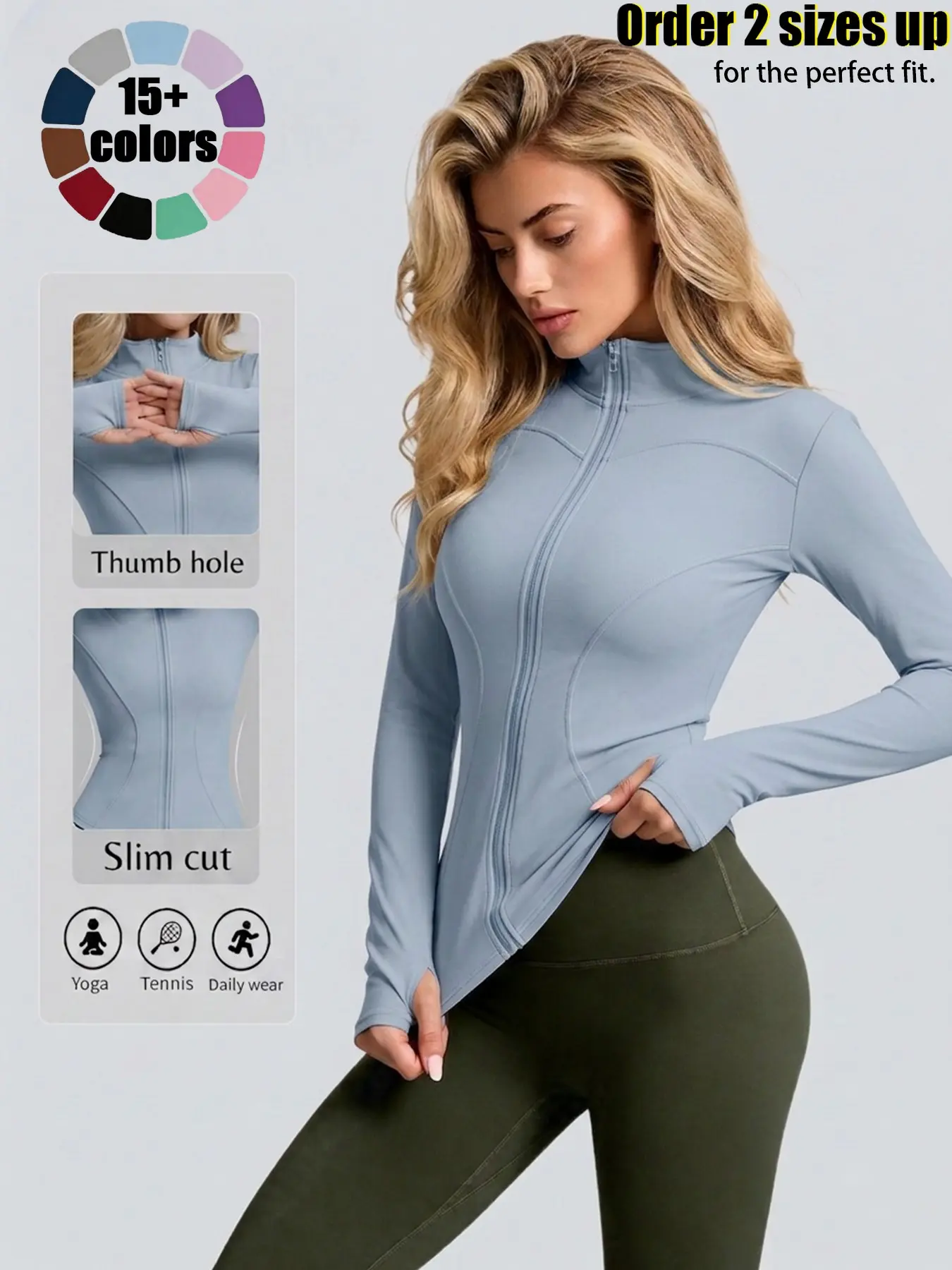 Women High Stretch Stand Collar Thumb Hole Slim Fit Workout Jacket, Sports Outerwear, Breathable Running Yoga Top, Long Sleeve Sportswear for Spring Fall