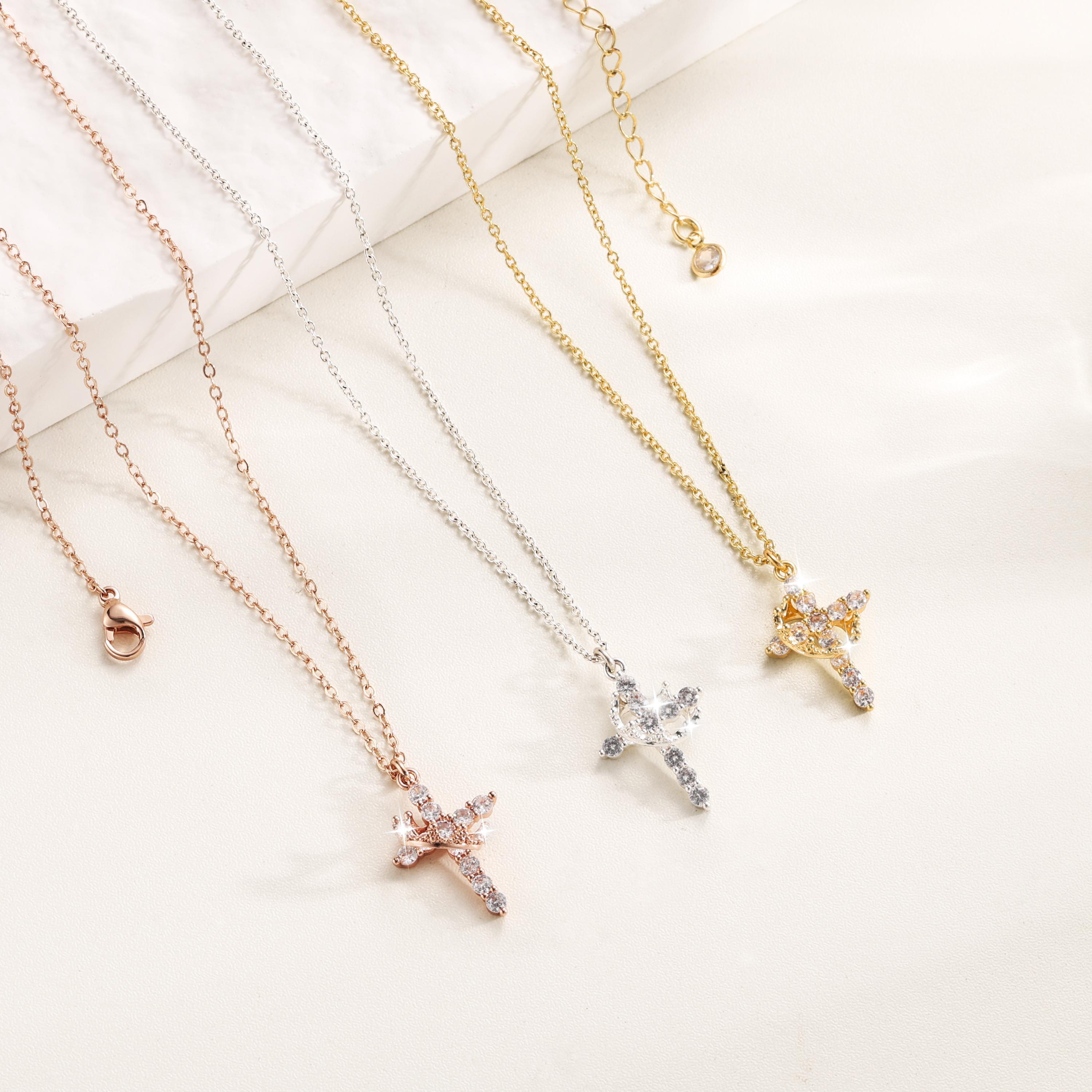 TEWIKY Simple Crown & Cross Pendant Choker Necklace for Women & Men & Girls Pretty Crown Cross Necklace For Daily Clothing Decor Trendy All-match & Exquisite Jewellery Charms Gifts for Fashion for Springtok Outdoorfun