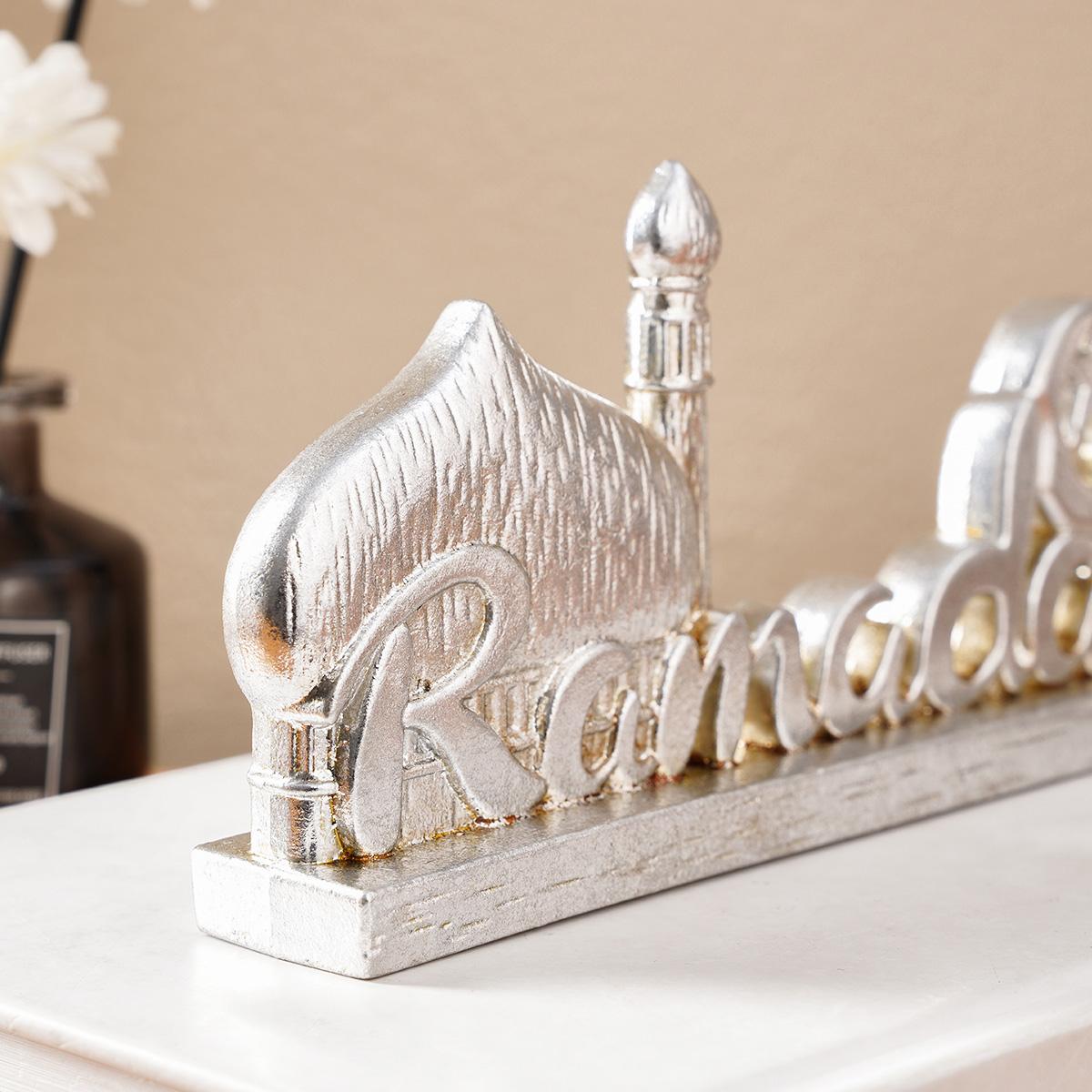 Resin Ramadan Letter Decoration, Silver-Colored Vintage Design Festival Ornament, Stylish Religious Decor, Religious Home Decor, Gift for Eid Mubarak & Hajj