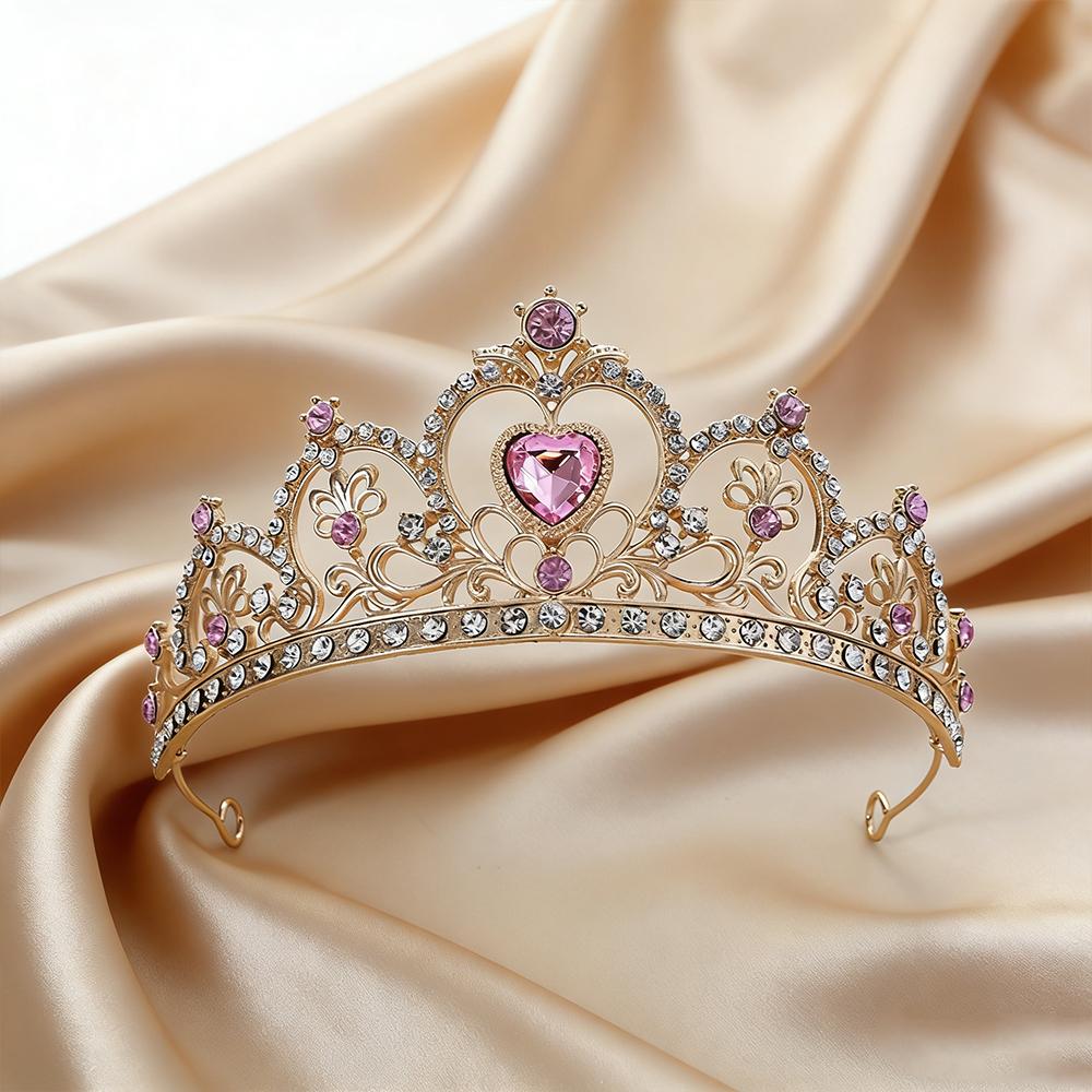 Vintage Gold Baroque Tiara with Heart-Shaped Clear Rhinestones Elegant Princess Crown Bridal Weddings Proms Pageants Cosplay Vintage Gold Baroque Tiara with Heart-Shaped Clear Rhinestones Elegant Princess Crown Bridal Weddings Proms Pageants Cosplay