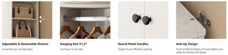 ANCTOR Armoire Wardrobe Closet with Mirror, 70.9" H × 36.2" W, Bedroom Armoires with 4 Doors, 3 Drawers and Shelves, Large Clothing Storage Cabinet for Hanging Clothes