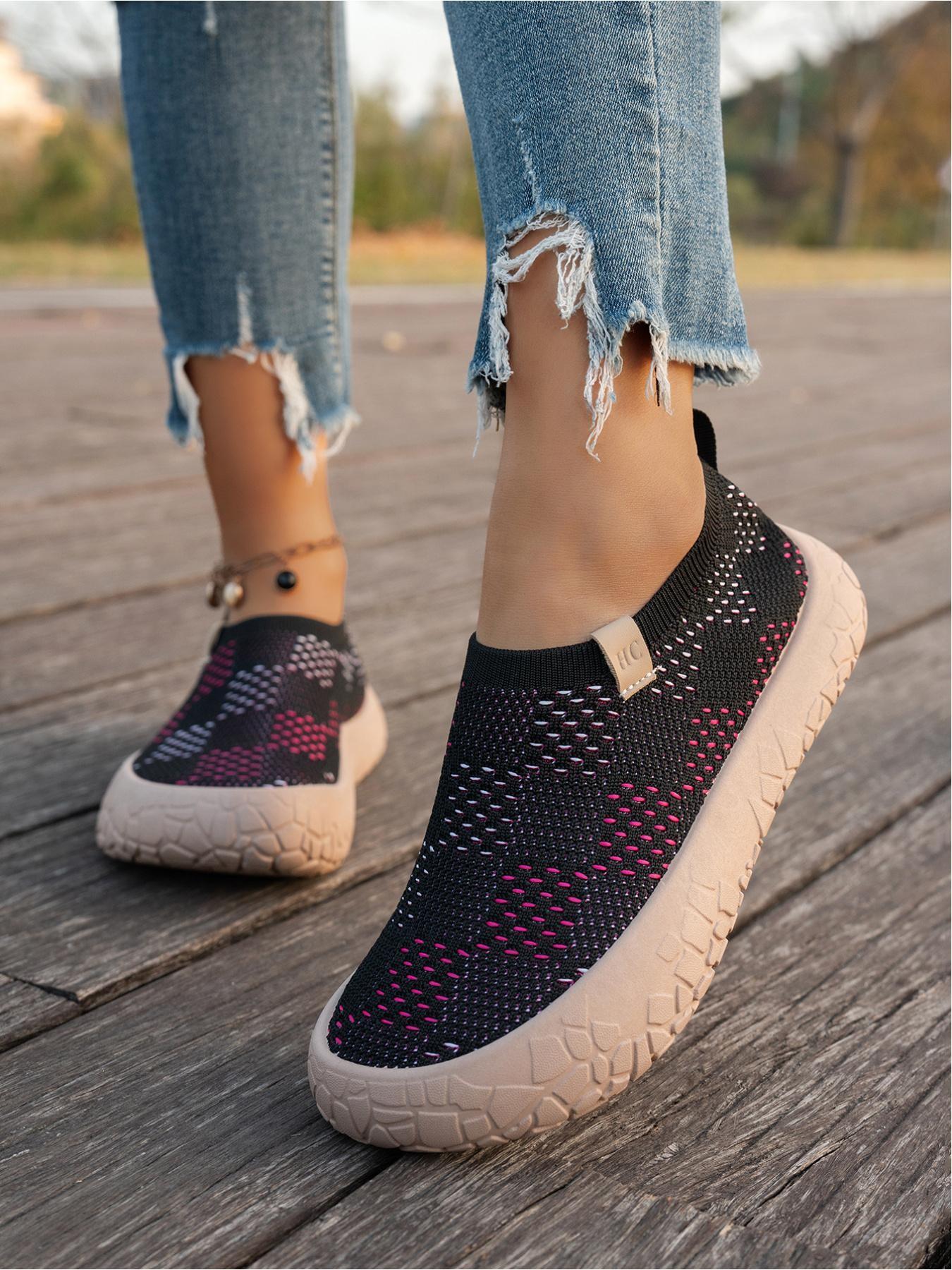 Women's Colorful Graffiti Slip-On Sneakers, Breathable Knit Mesh Comfortable Walking Shoes, Lightweight Non-Slip Soft Sole Casual Loafers for Outdoor, Work, Travel and All-Day Wear