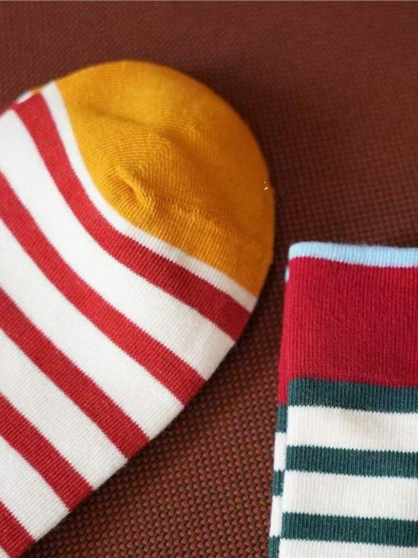 New American Colorblock Mid-Calf Socks, 4 Pairs Versatile Striped Design, Men & Women Fashion Trendy Socks, Stylish Stackable Socks