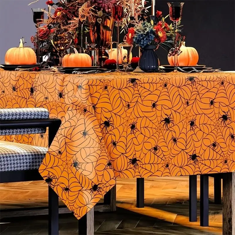 New Halloween Spider Web Tablecloth, Large Thick Waterproof Stain-Resistant Party Decoration, Event Setup Dining Table Cloth