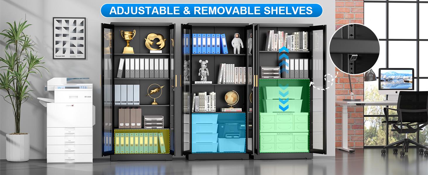 71-inch steel-framed glass display cabinet with lock and 5 adjustable shelves for collectibles, books, and wine. Freestanding cabinet Freestanding cabinet Kitchen furniture Freestanding Cupboard storage cabinets