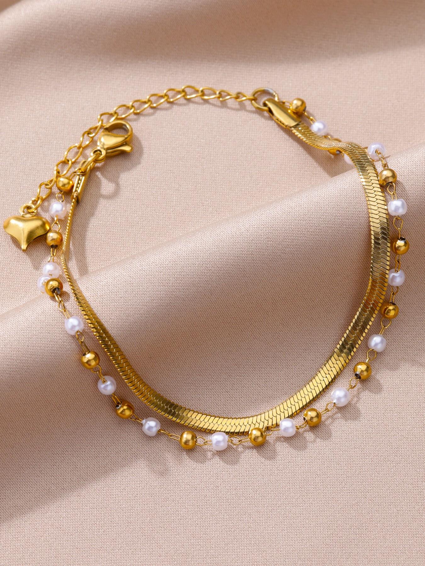 1 Pcs Imitation Pearl Round Bead Layered Anklets for Women Sainless Steel Summer Beach Flat Snake Chain Leg Chain Ankle Bracelet Femme Fashion Waterproof Jewelry,Perfect Gifts for Birthday,Party,Wedding,Anniversary,Mother's Day,Vacation,Daily