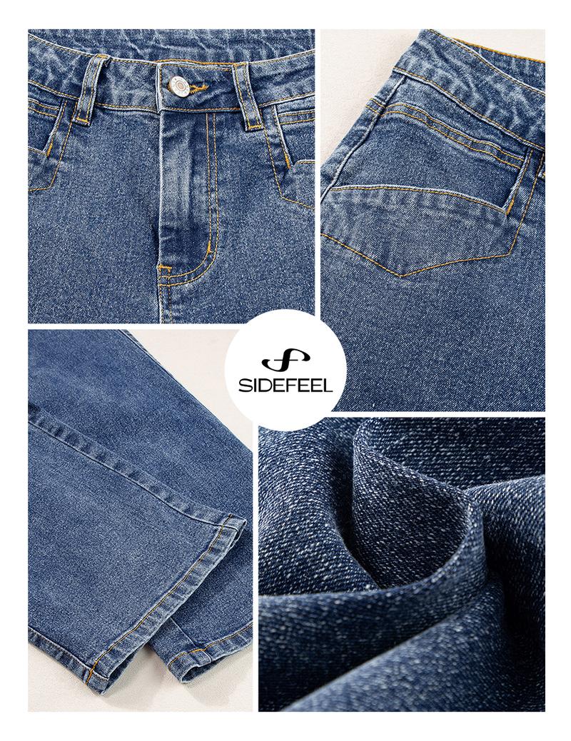 Sidefeel Women's Straight Leg Jeans High Waisted Stretchy Wide Leg Jeans Straight Leg Zimbaplatinum Ankle Denim Pants with Slant Pockets TikTokShopBlackFriday