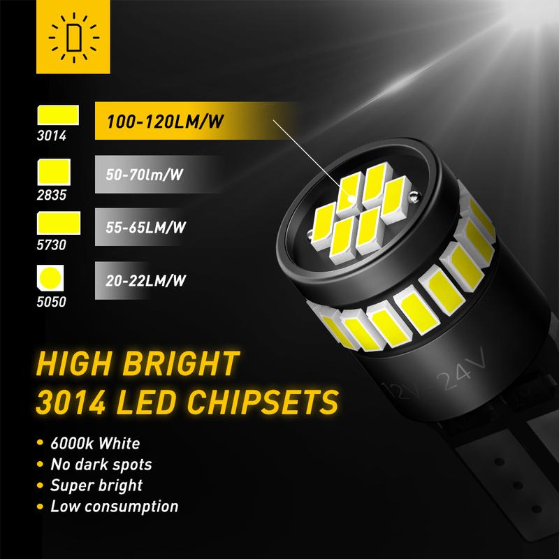 AUXITO 194 LED Light Bulb 6000K White/ Blue/Yellow /Red 168 2825 W5W T10 Wedge 24-SMD 3014 Chipsets LED Replacement Light Kit Error Free for Car Interior Dome Map Door License Courtesy Dash Lights, Pack of 10