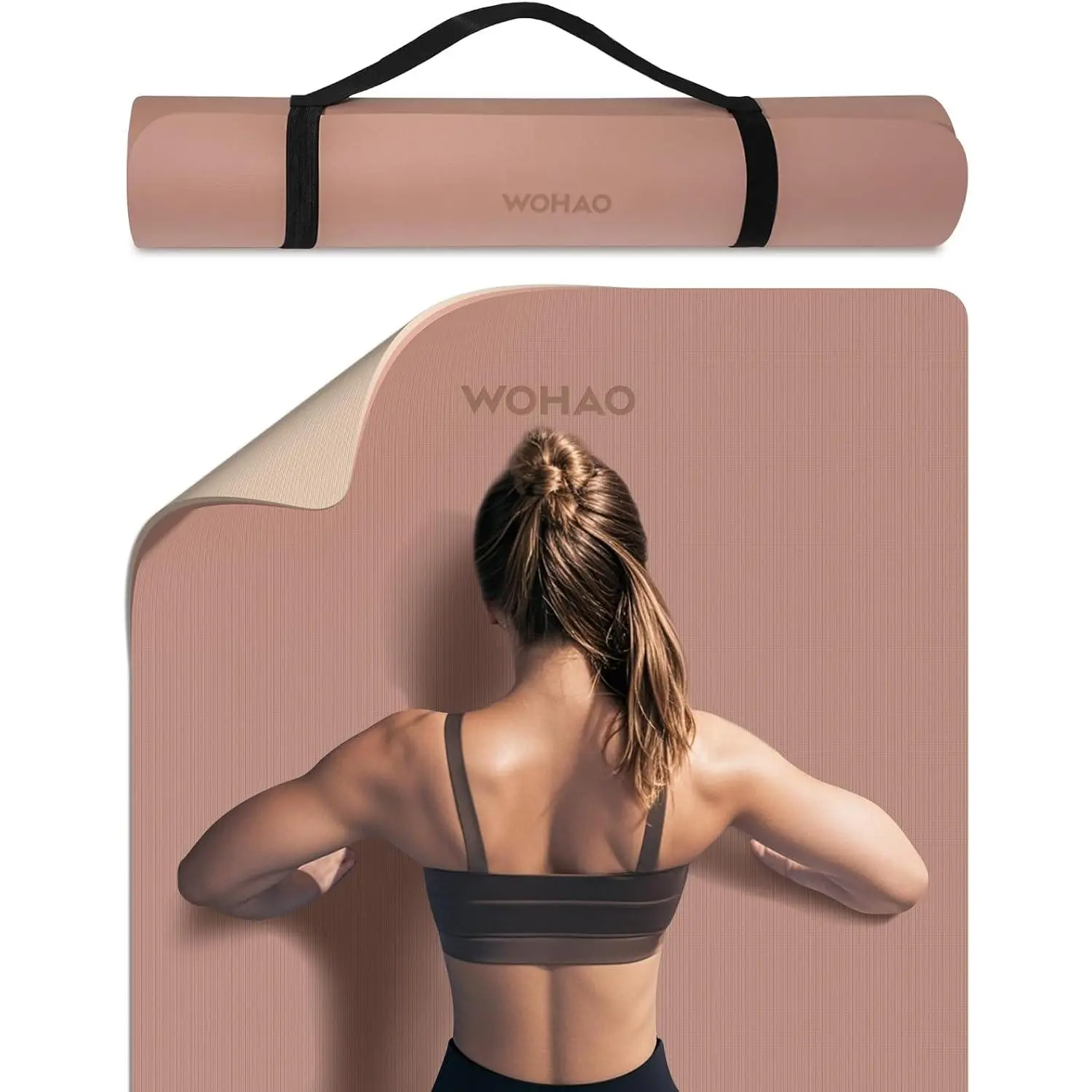 8mm Extra Wide 80cm Yoga Mat Non Slip | Spacious 80cm x 72" mat for tall users, gym, pilates. POE, reversible dual-color, non-slip, tear-proof, odorless, strap.