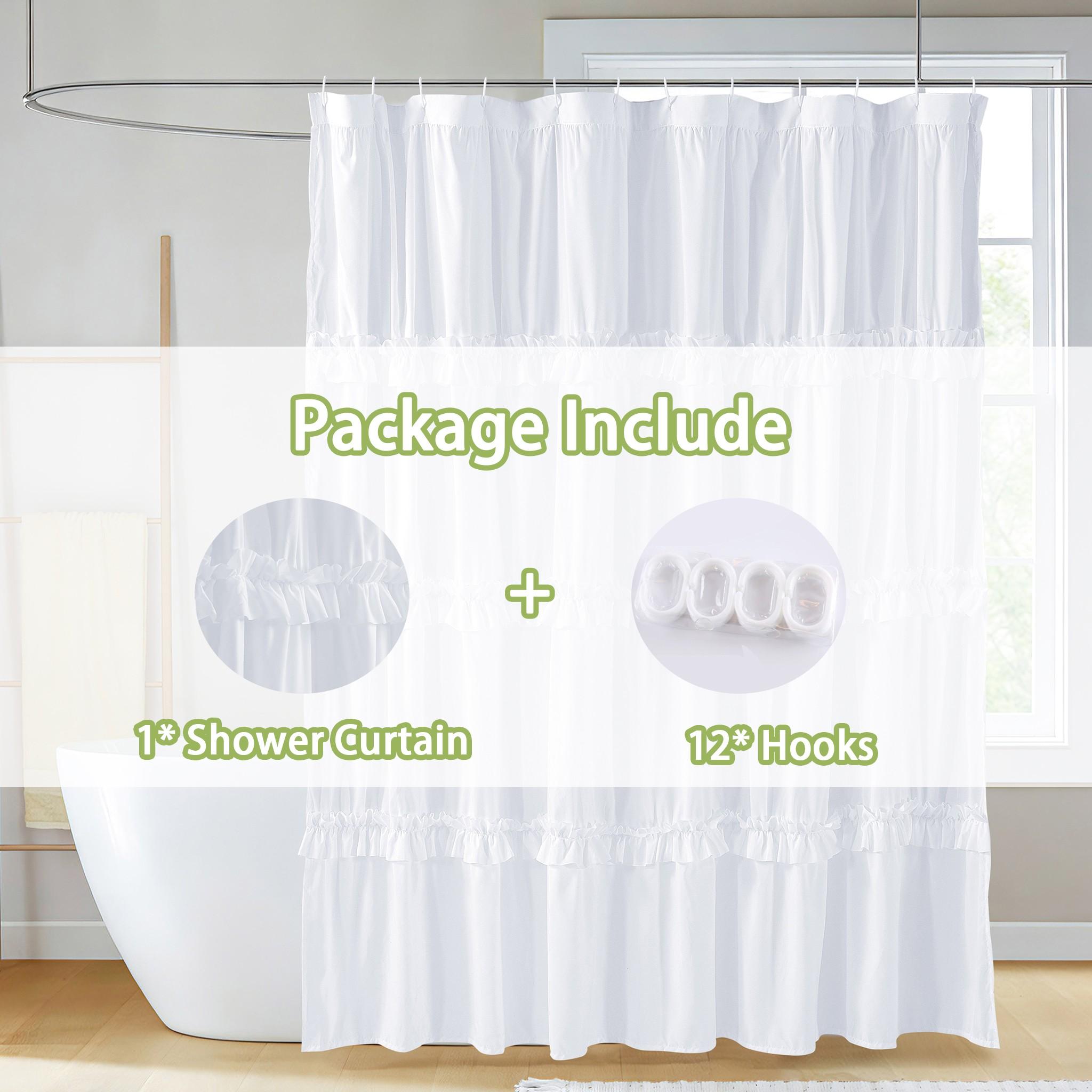 French Vintage Ruffled Shower Curtain, Handmade Pleated Microfiber, Butterfly Knot, 12 Holes, 72"x72", Perfect for Master Bathroom