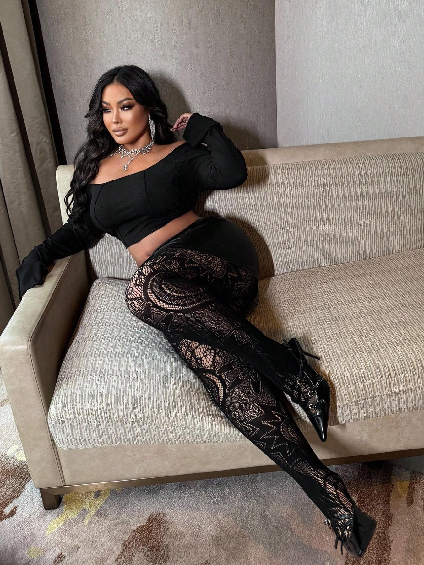 Women's Plus Size Sexy Bodysuit, Multiple Patterns, Attractive Tight-Fit Pants, All-Season Plain Style, Skinny Trousers