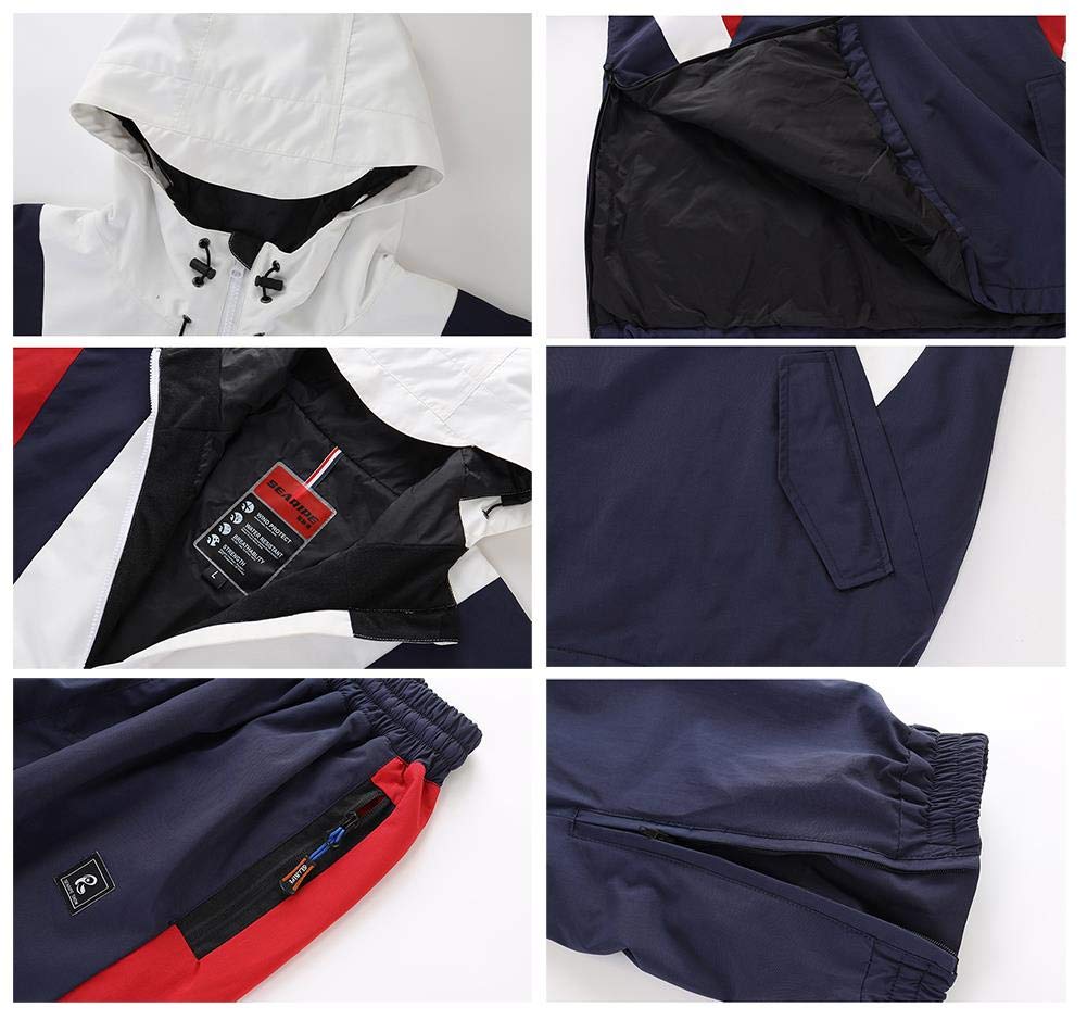 YEEFINE Women's Waterproof Ski Jackets Pants Set, Men Windproof Ski Suit Set, Adult Slim Hooded Raincoat Jacket for Hiking & Winter Activities