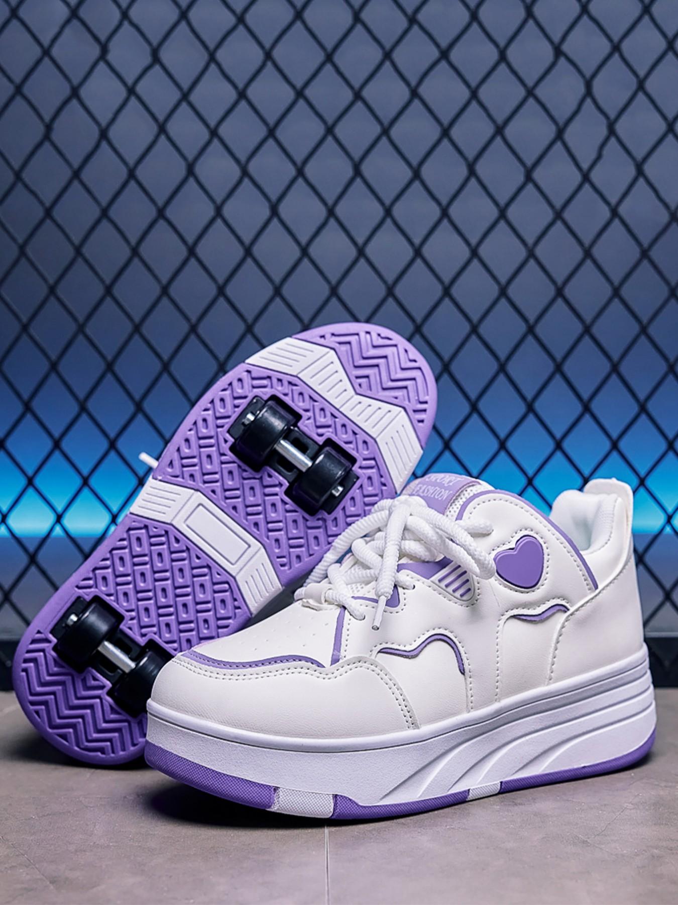 Macaron Sweetheart Roller Skates, Dual-Use Skate Shoes, Cute Heart Decor, Hidden Wheels, Comfortable Walking, All Seasons Casual Style